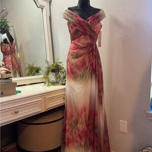 Badgley Mischka Pink and Green Maxi Dress